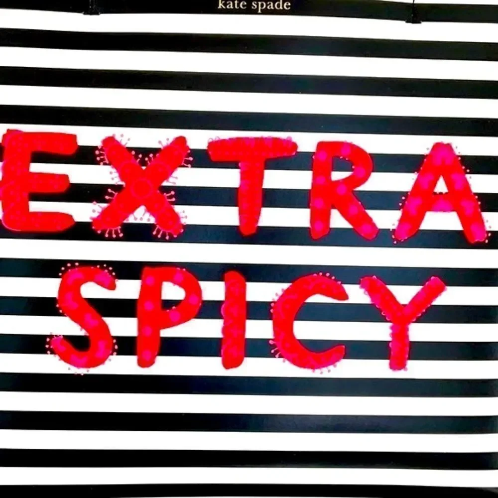 KATE SPADE NWT CHILI PEPPER LEN TOTE SHOULDER BAG EXTRA SPICY RED BLACK STRIPED - Picture 4 of 11